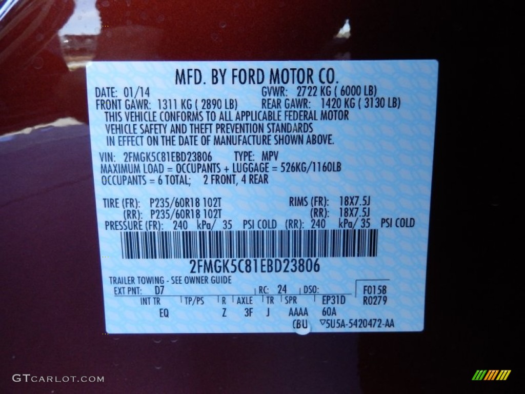 2014 Ford Flex SEL Color Code Photos