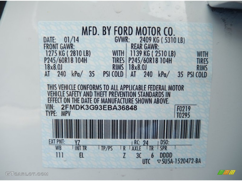 2014 Edge Color Code YZ for Oxford White Photo #90933268