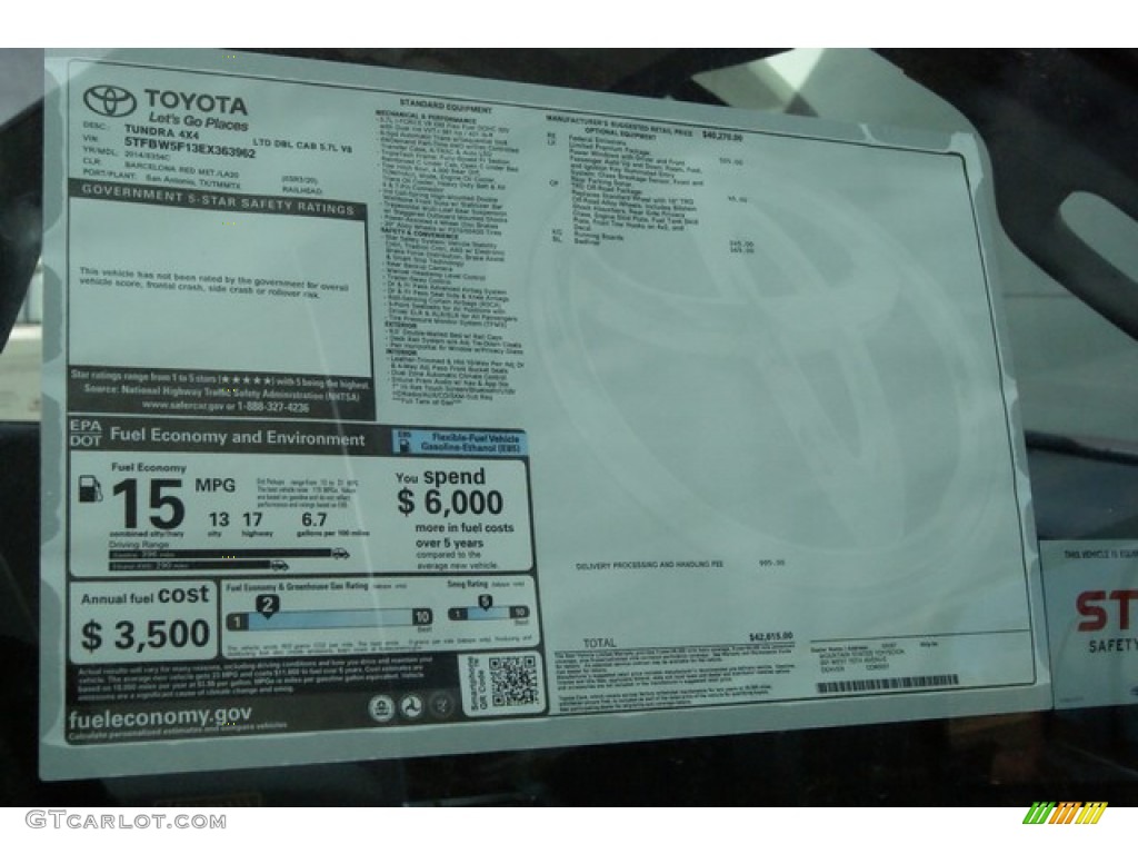 2014 Toyota Tundra Limited Double Cab 4x4 Window Sticker Photo #90941588