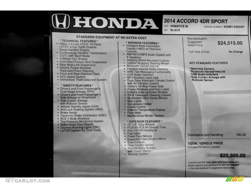 2014 Accord Sport Sedan - Hematite Metallic / Black photo #18