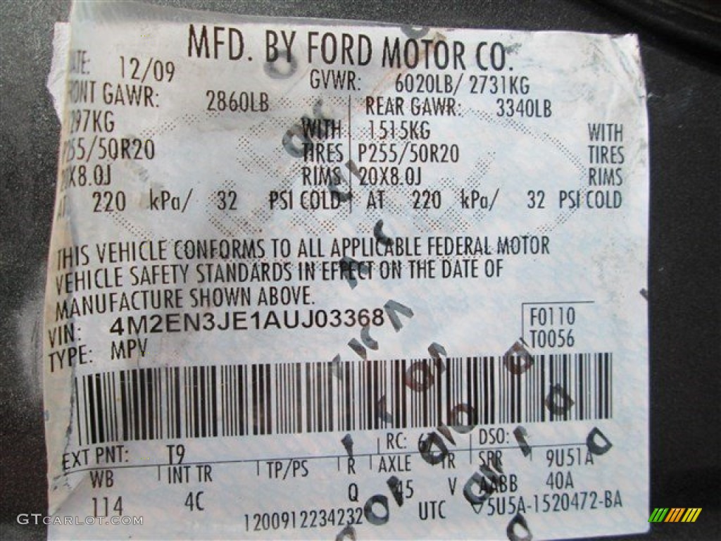 2010 Mercury Mountaineer V6 Premier Color Code Photos