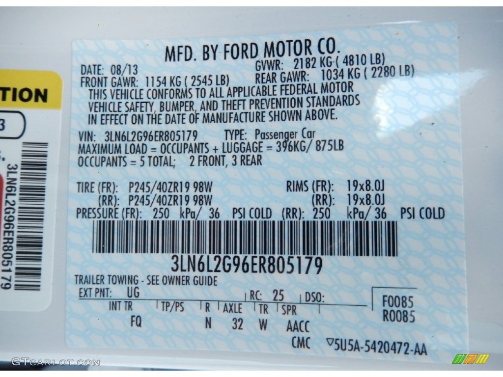 2014 MKZ Color Code UG for White Platinum Photo #90956615