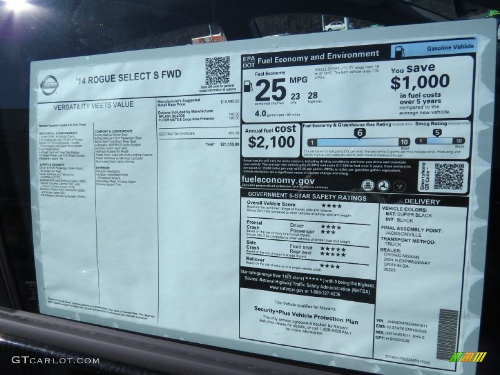 2014 Nissan Rogue Select S Window Sticker Photo #90988029