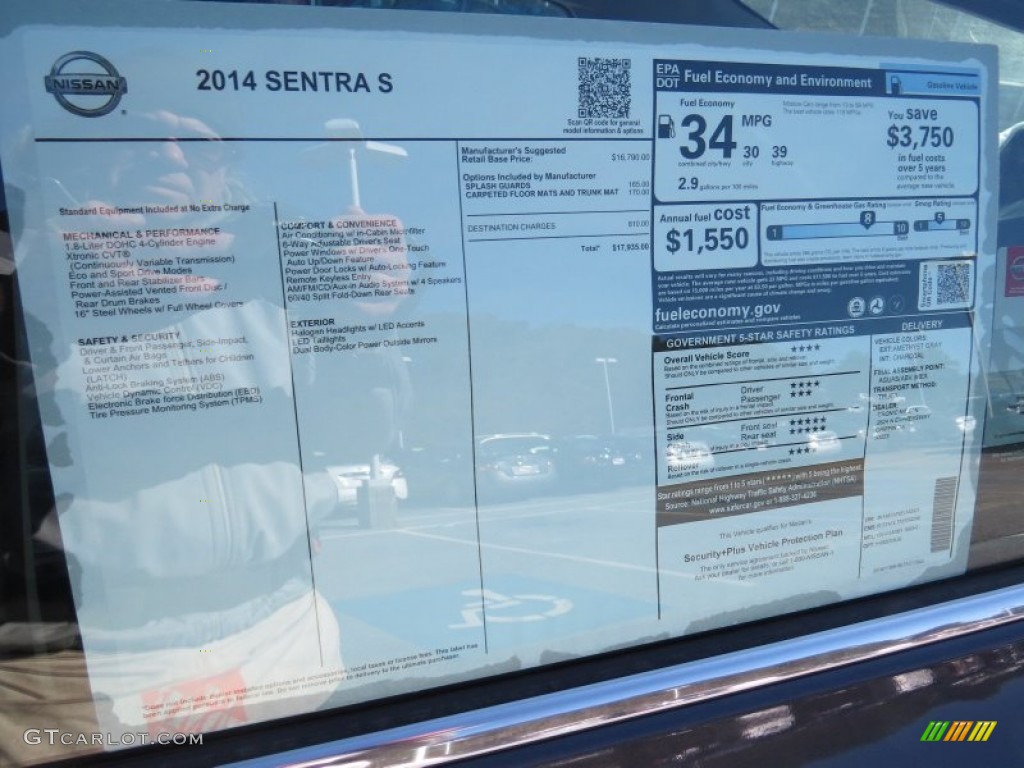 2014 Nissan Sentra S Window Sticker Photo #90988278