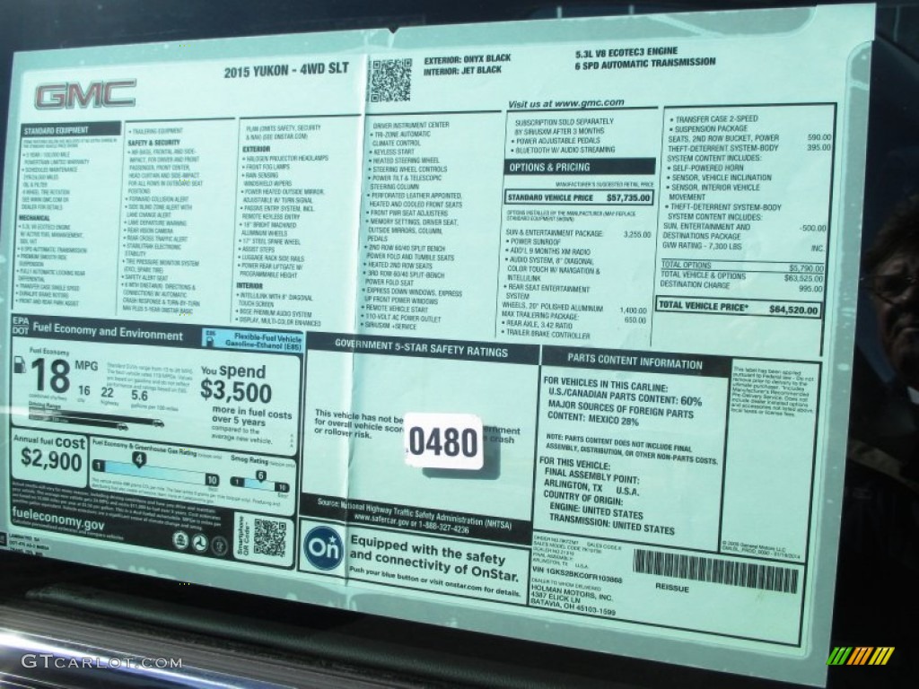 2015 GMC Yukon SLT 4WD Window Sticker Photo #91000116