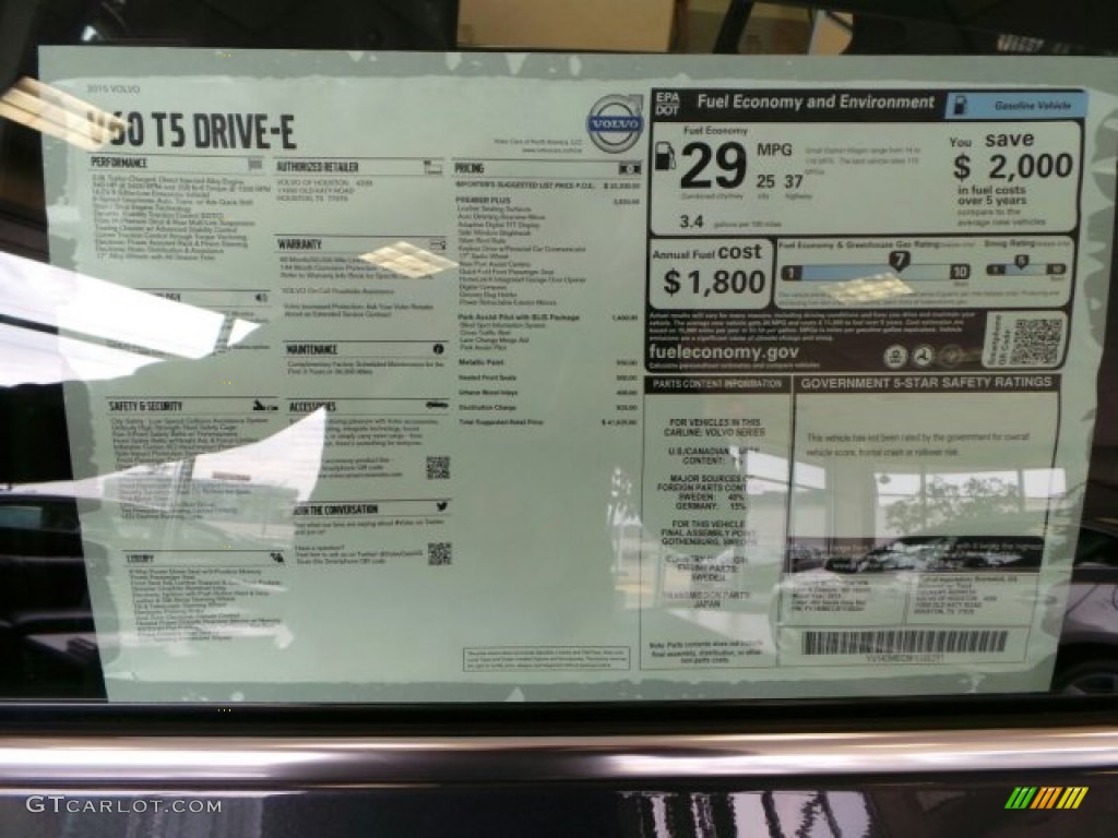 2015 Volvo V60 T5 Drive-E Window Sticker Photo #91002936