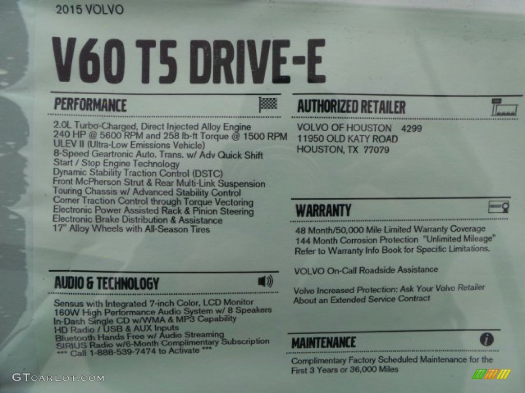 2015 Volvo V60 T5 Drive-E Window Sticker Photo #91003050