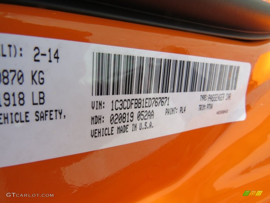 2014 Dart Color Code PL4 for Header Orange Photo #91011830