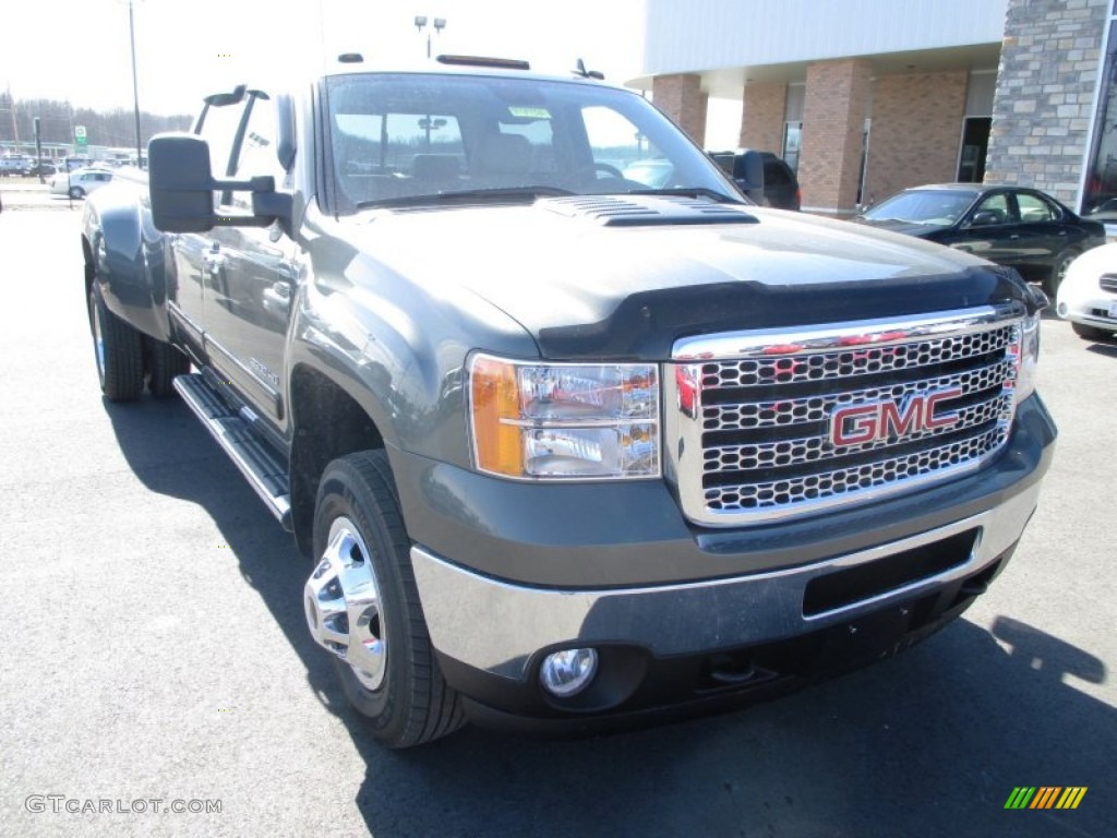 2011 Sierra 3500HD SLT Crew Cab 4x4 - Gray Green Metallic / Light Cashmere/Dark Cashmere photo #2