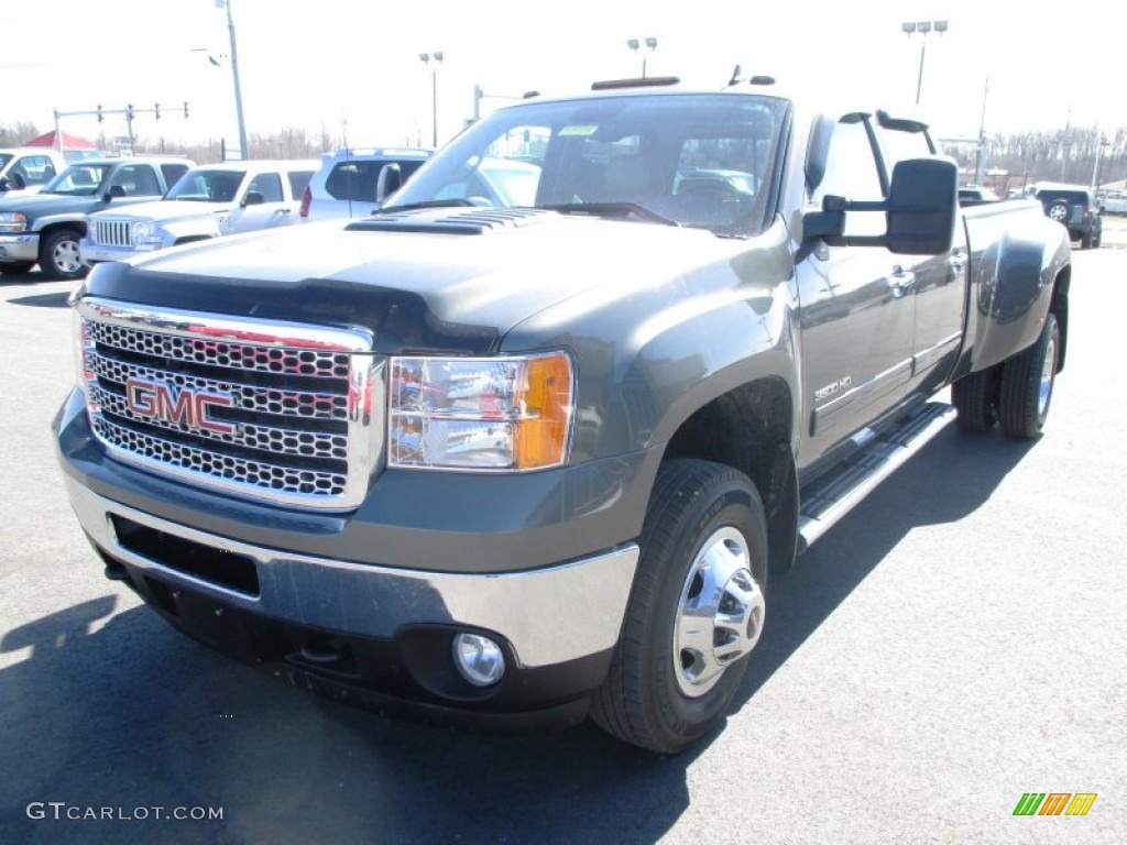 2011 Sierra 3500HD SLT Crew Cab 4x4 - Gray Green Metallic / Light Cashmere/Dark Cashmere photo #3