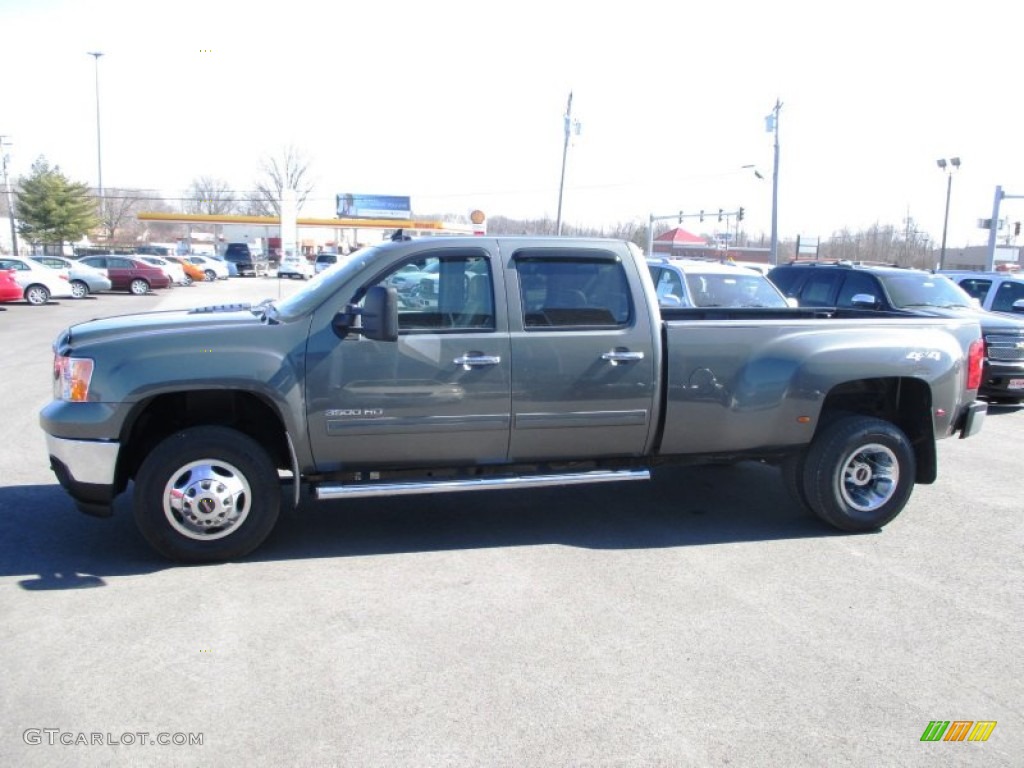 2011 Sierra 3500HD SLT Crew Cab 4x4 - Gray Green Metallic / Light Cashmere/Dark Cashmere photo #4