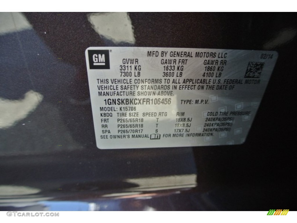 2015 Chevrolet Tahoe LT 4WD Info Tag Photo #91043738