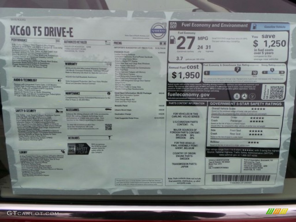 2015 Volvo XC60 T5 Drive-E Window Sticker Photo #91059066