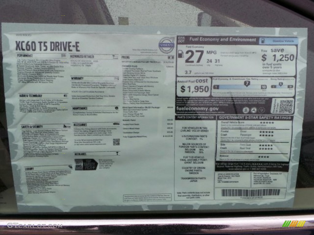 2015 Volvo XC60 T5 Drive-E Window Sticker Photo #91060833