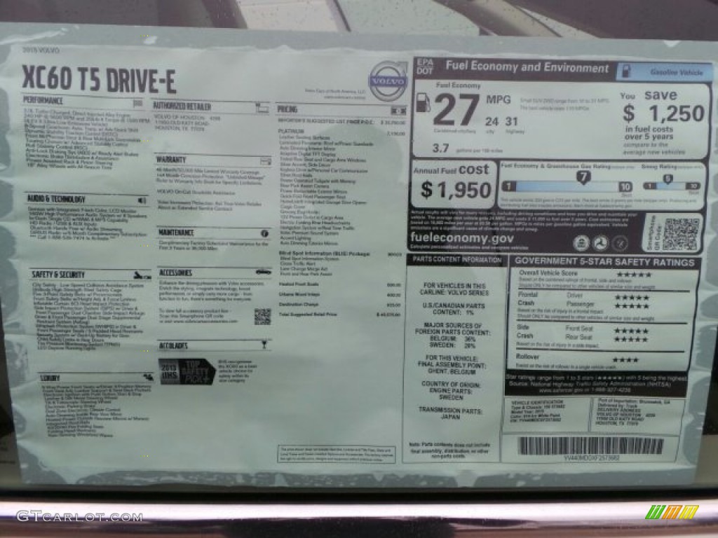 2015 Volvo XC60 T5 Drive-E Window Sticker Photo #91061487