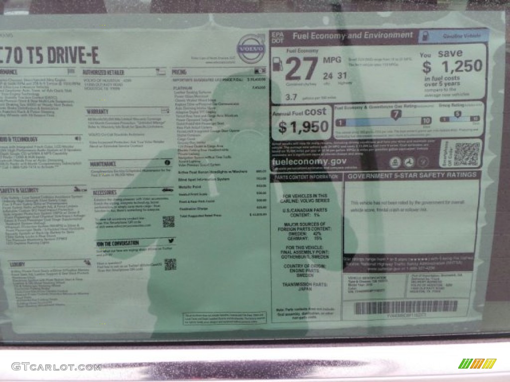 2015 Volvo XC70 T5 Drive-E Window Sticker Photo #91063551