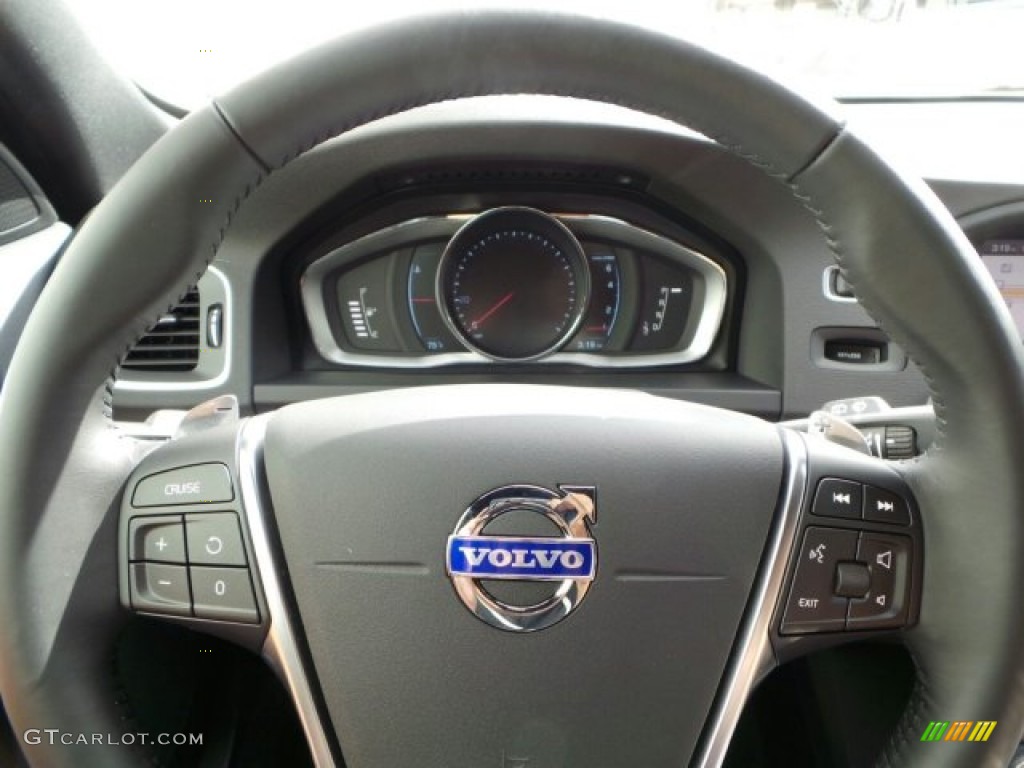 2015 Volvo V60 T5 Drive-E Beechwood Brown/Off-Black Steering Wheel Photo #91064195