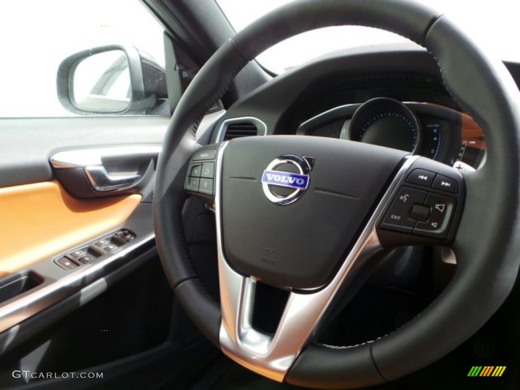 2015 Volvo V60 T5 Drive-E Beechwood Brown/Off-Black Steering Wheel Photo #91064328