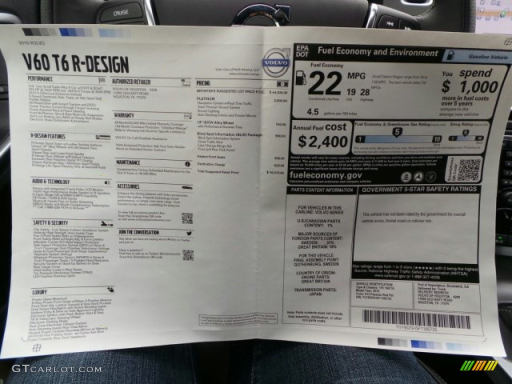 2015 Volvo V60 T6 AWD R-Design Window Sticker Photo #91065096