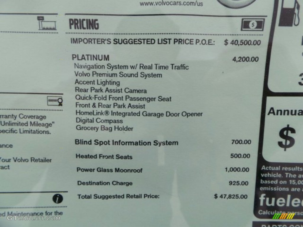 2015 Volvo S80 T5 Drive-E Window Sticker Photo #91065837