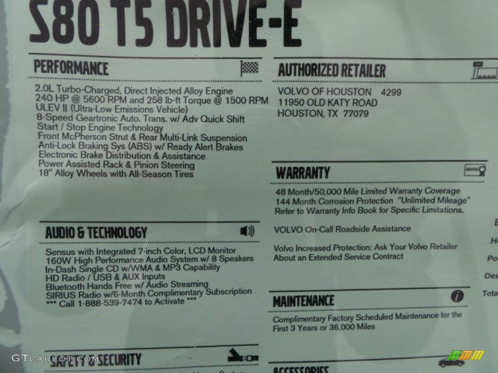 2015 Volvo S80 T5 Drive-E Window Sticker Photo #91065852