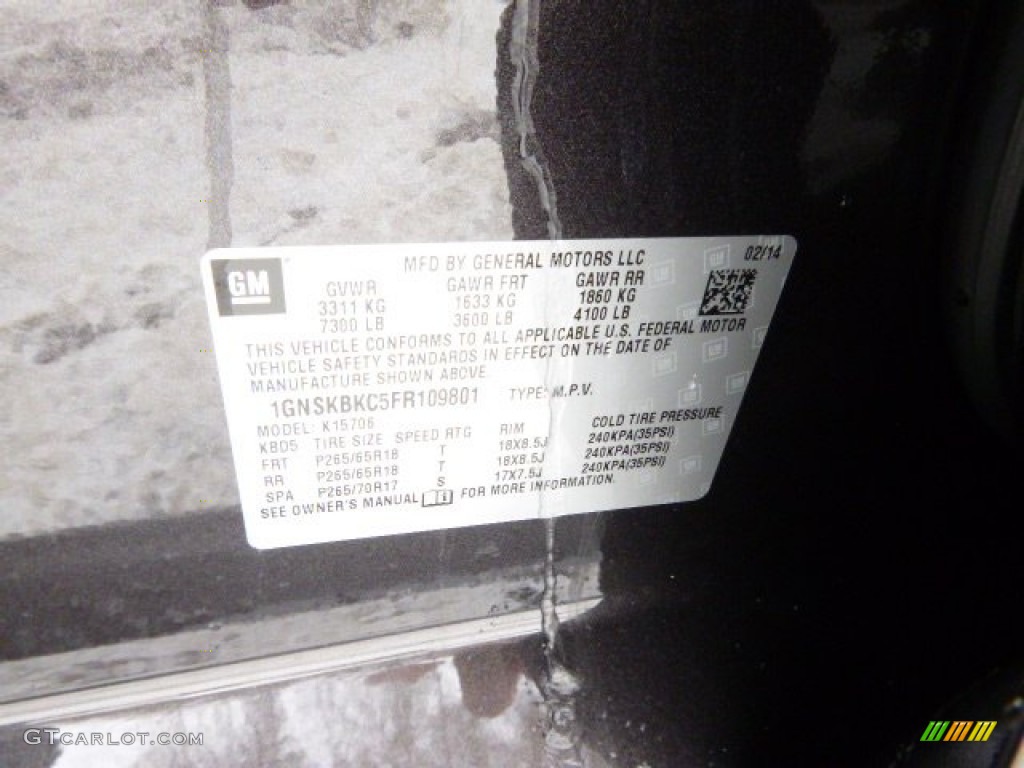 2015 Chevrolet Tahoe LT 4WD Info Tag Photo #91091704