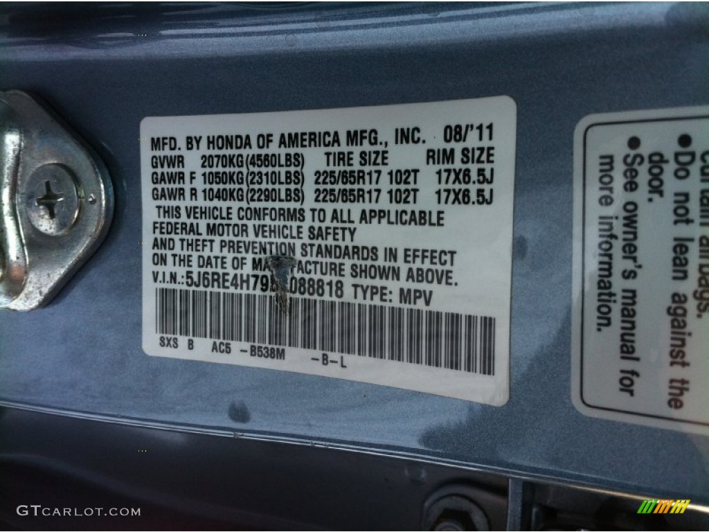 2011 CR-V EX-L 4WD - Glacier Blue Metallic / Gray photo #12