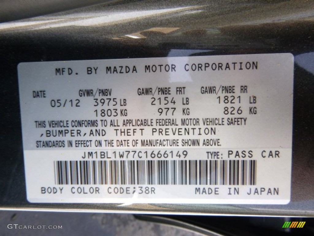 2012 MAZDA3 Color Code 38R For Graphite Mica Photo 91097141 GTCarLot