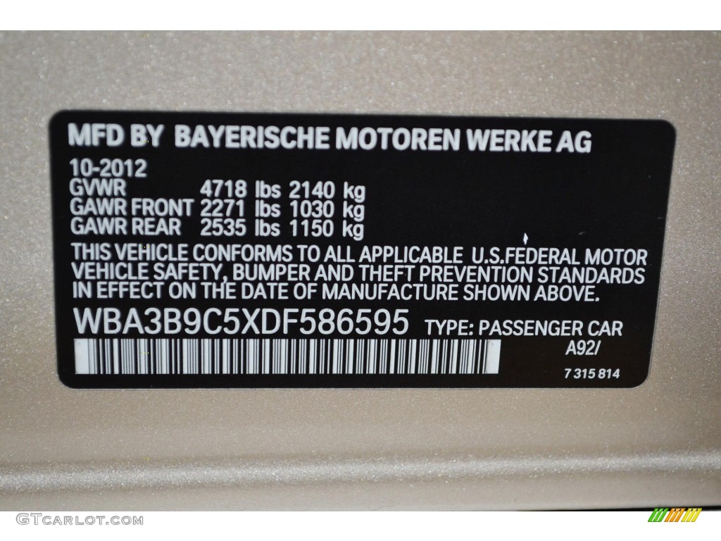 2013 BMW 3 Series 335i Sedan Color Code Photos