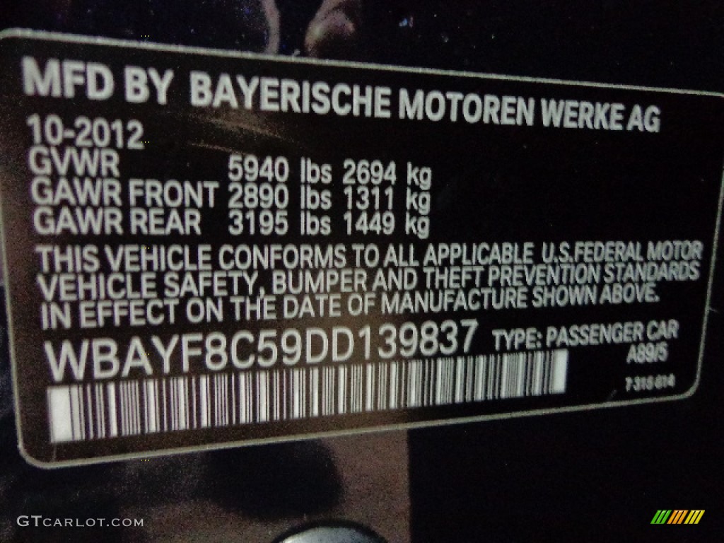 2013 BMW 7 Series 750Li Sedan Color Code Photos