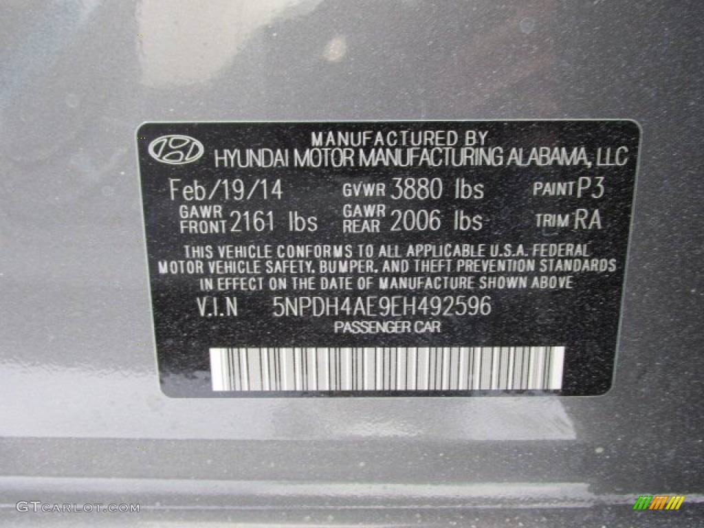 2014 Elantra SE Sedan - Gray / Gray photo #15