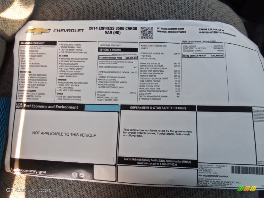 2014 Chevrolet Express 3500 Cargo WT Window Sticker Photo #91134888