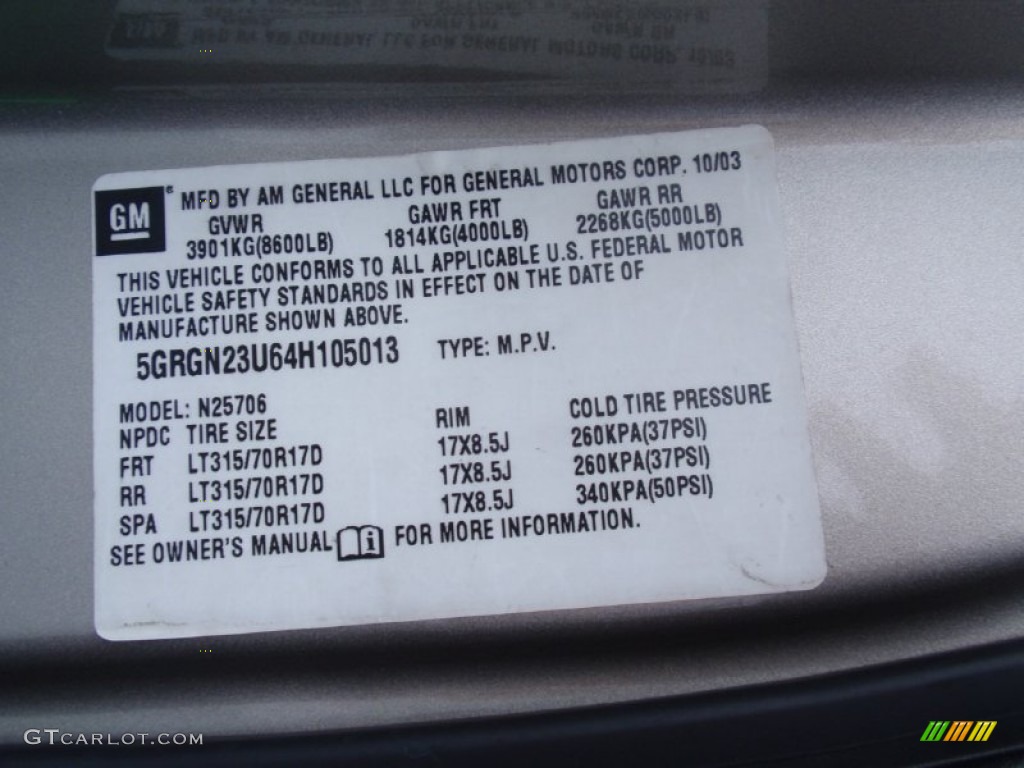 2004 H2 SUV - Pewter Metallic / Wheat photo #47