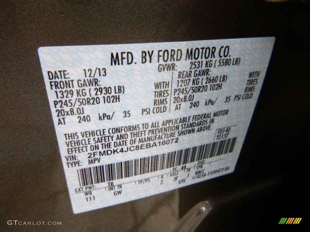 2014 Ford Edge SEL AWD Color Code Photos