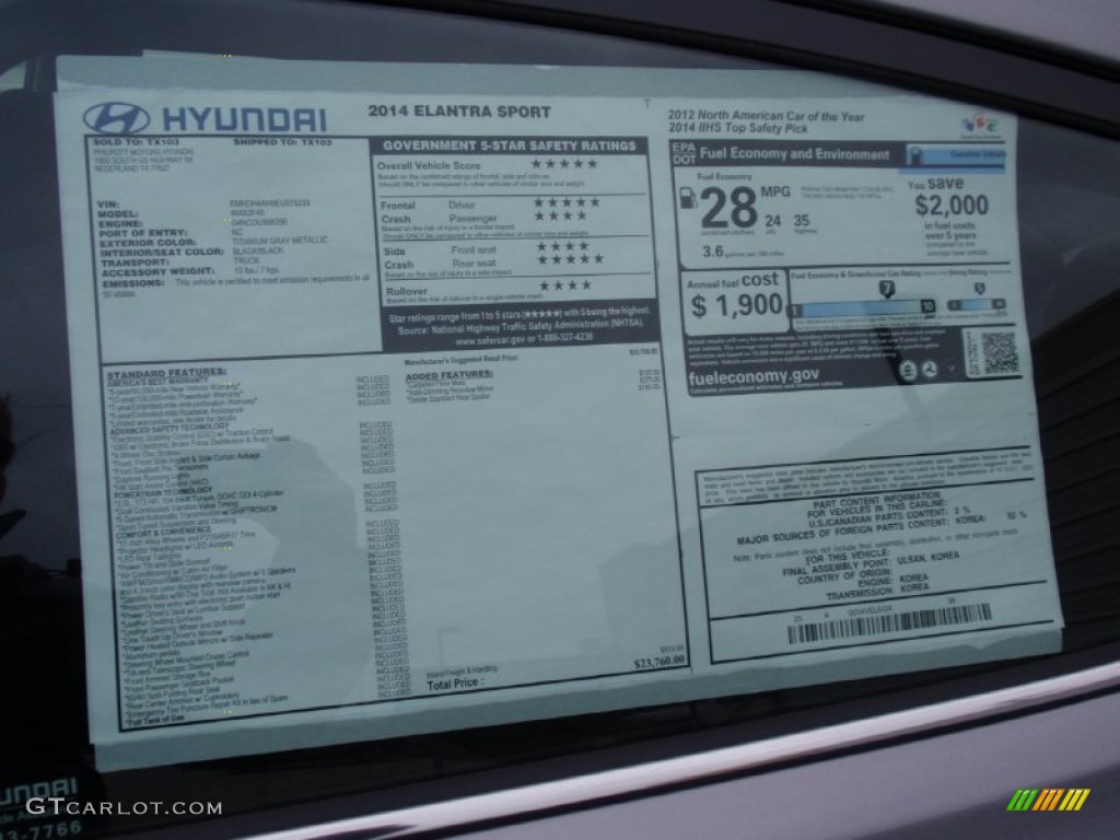 2014 Elantra Sport Sedan - Titanium Gray Metallic / Black photo #33