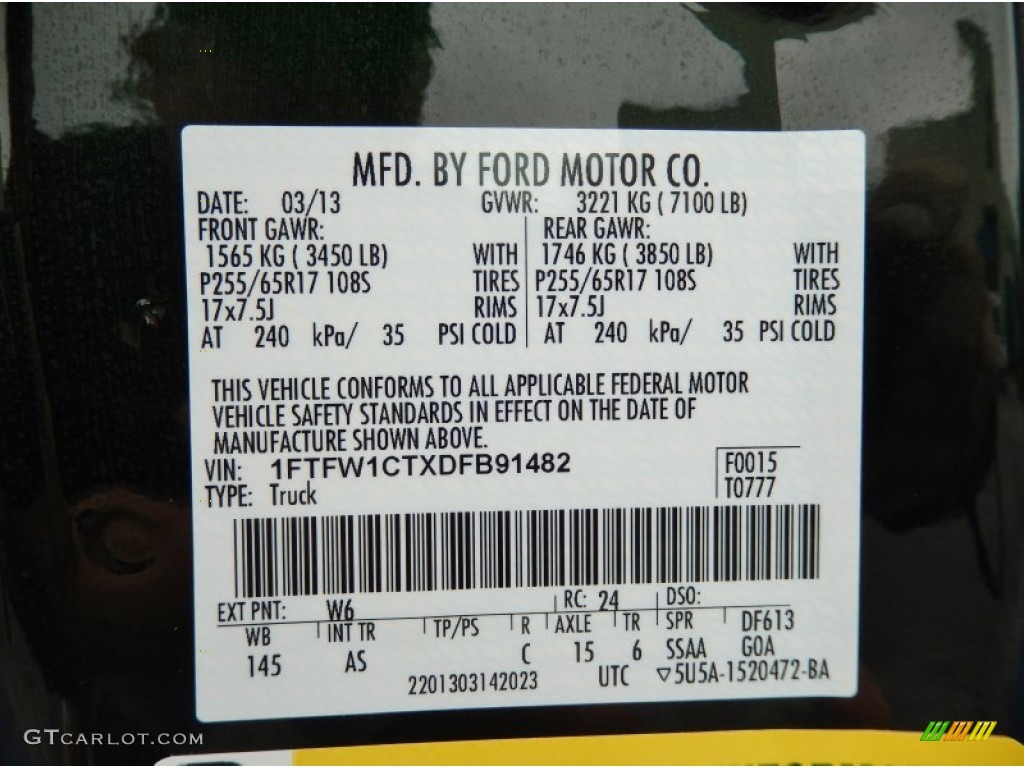 2013 Ford F150 XL SuperCrew Color Code Photos