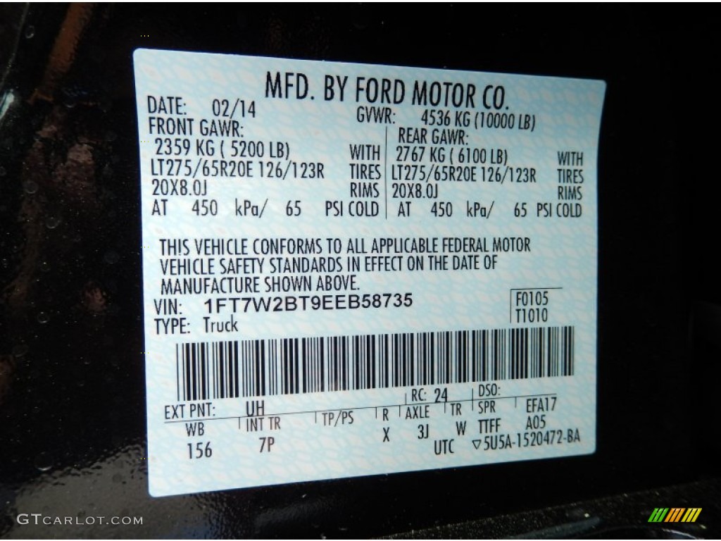 2014 F250 Super Duty Color Code UH for Tuxedo Black Metallic Photo #91159572