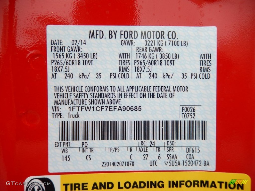 2014 F150 Color Code PQ for Race Red Photo #91163904