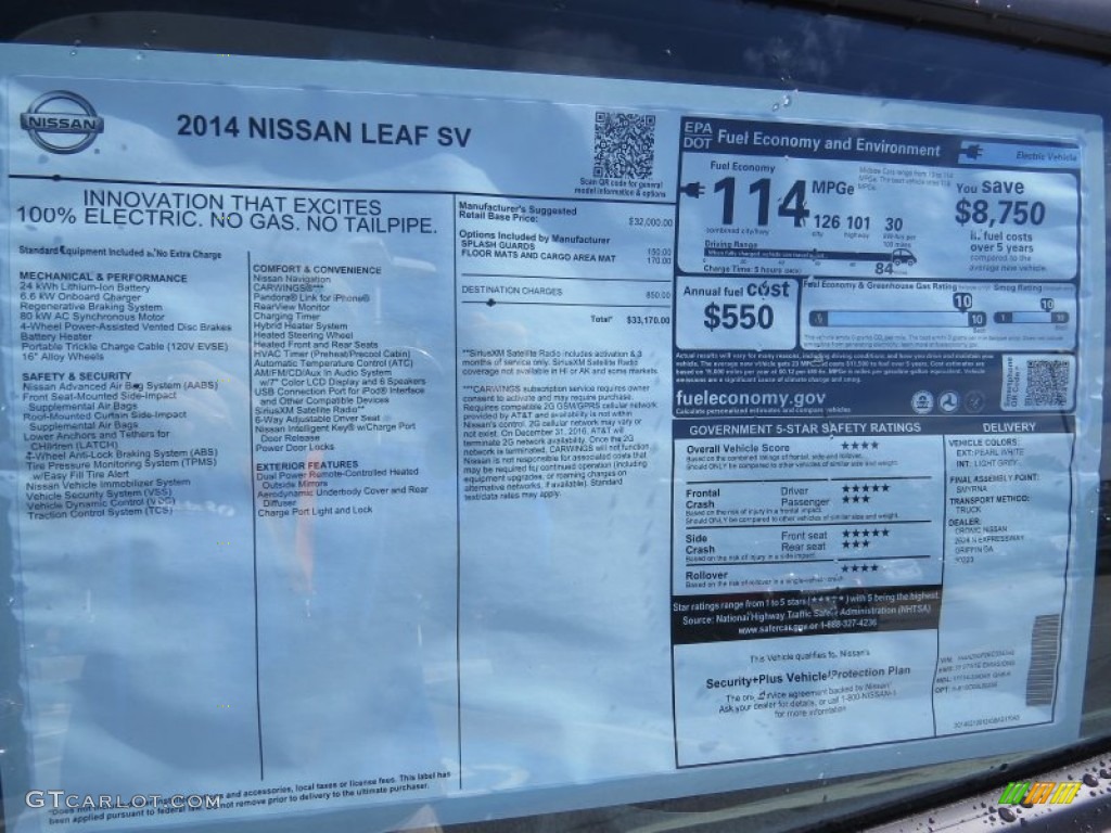 2014 Nissan LEAF SV Window Sticker Photo #91166253