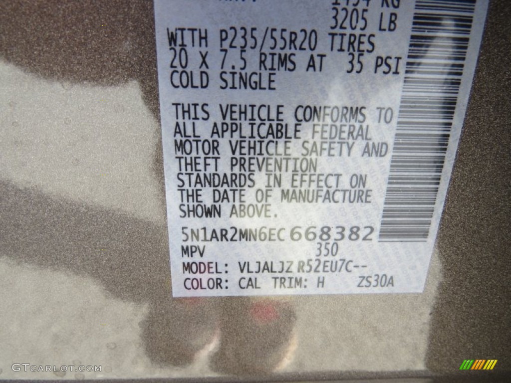 2014 Nissan Pathfinder Platinum Color Code Photos