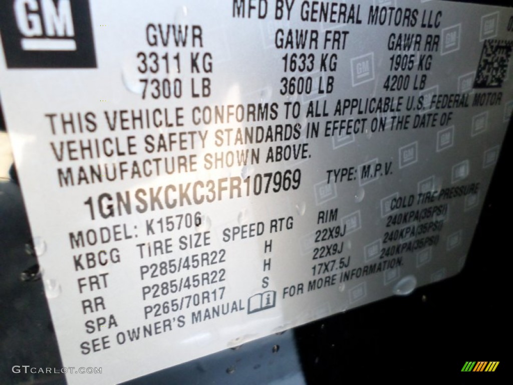 2015 Chevrolet Tahoe LTZ 4WD Info Tag Photos