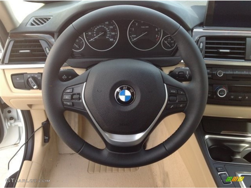 2014 BMW 3 Series 320i Sedan Venetian Beige Steering Wheel Photo #91174249