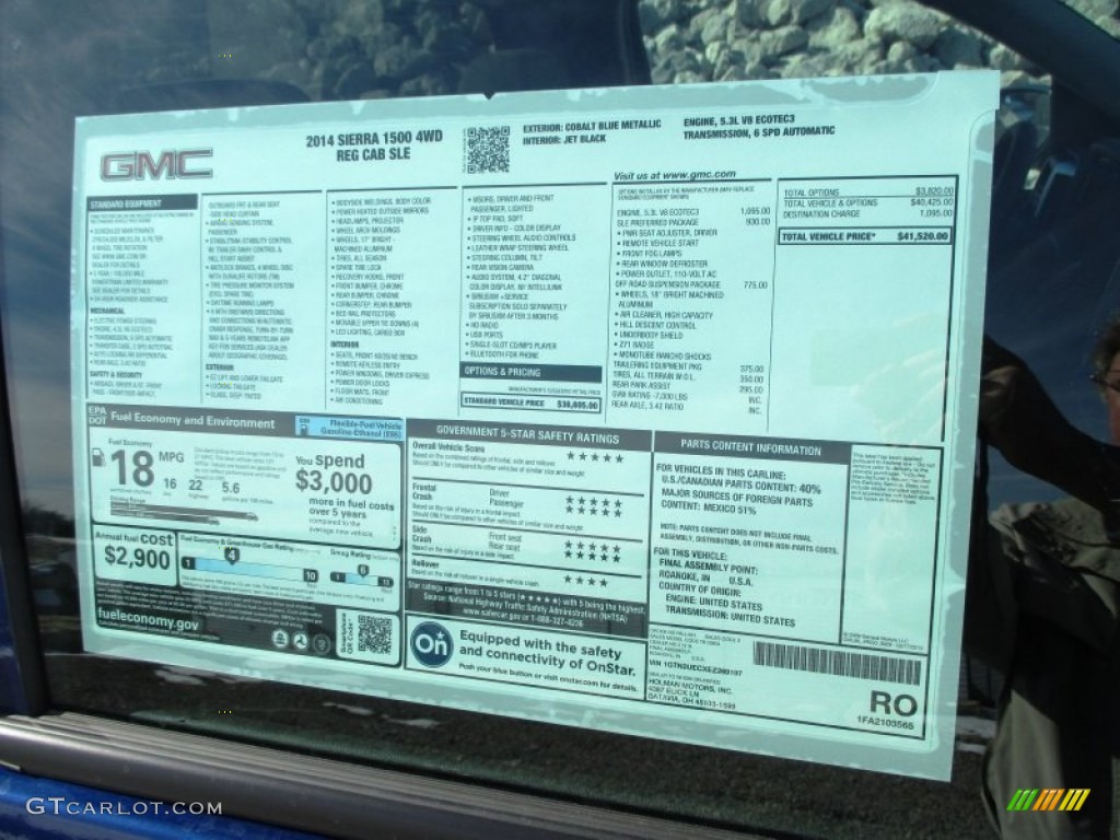 2014 GMC Sierra 1500 SLE Regular Cab 4x4 Window Sticker Photo #91175866