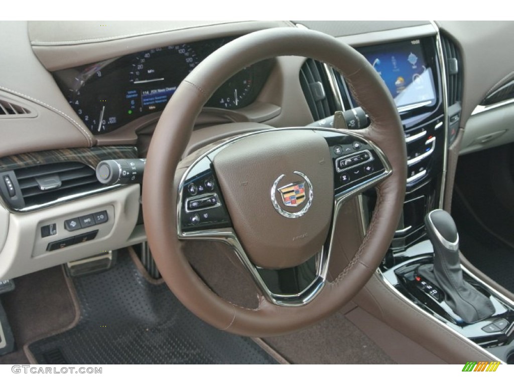 2014 Cadillac ATS 3.6L Light Platinum/Brownstone Steering Wheel Photo #91183311