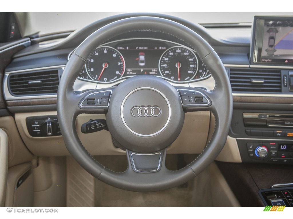 2012 Audi A6 3.0T quattro Sedan Velvet Beige Steering Wheel Photo #91184041
