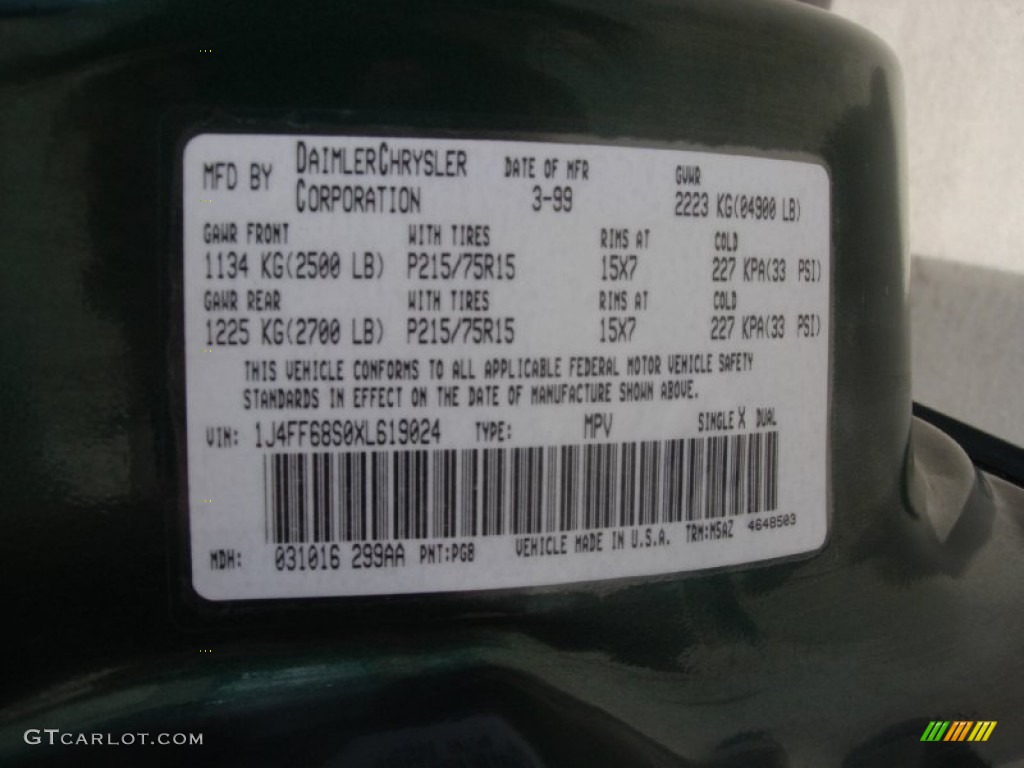 1999 Cherokee Sport 4x4 - Forest Green Pearl / Agate photo #28