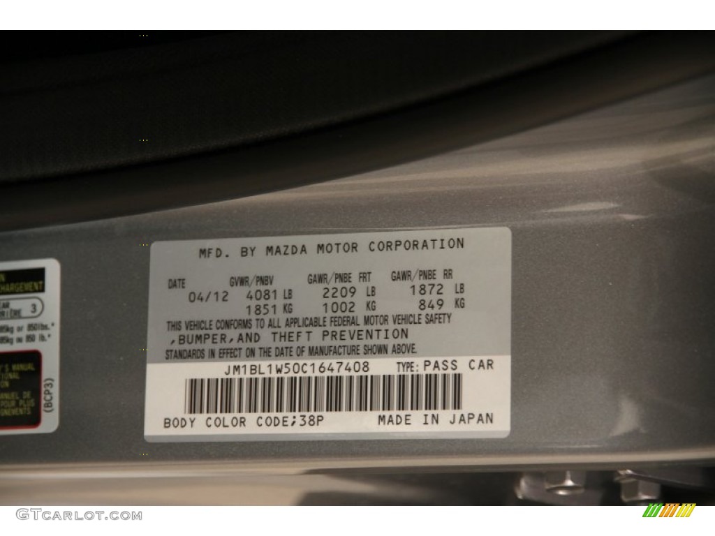 2012 MAZDA3 Color Code 38P for Liquid Silver Metallic Photo #91193248