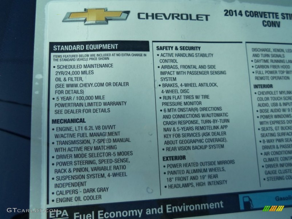 2014 Chevrolet Corvette Stingray Convertible Window Sticker Photo #91201579