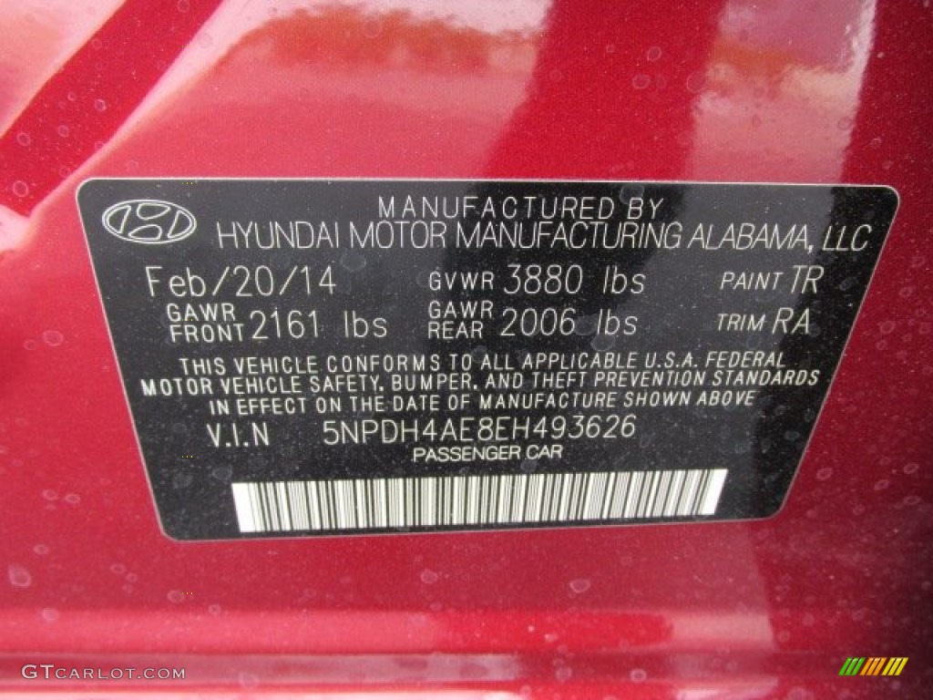 2014 Elantra SE Sedan - Red / Gray photo #15