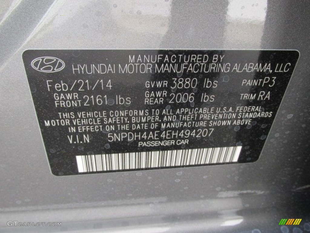 2014 Elantra SE Sedan - Gray / Gray photo #15